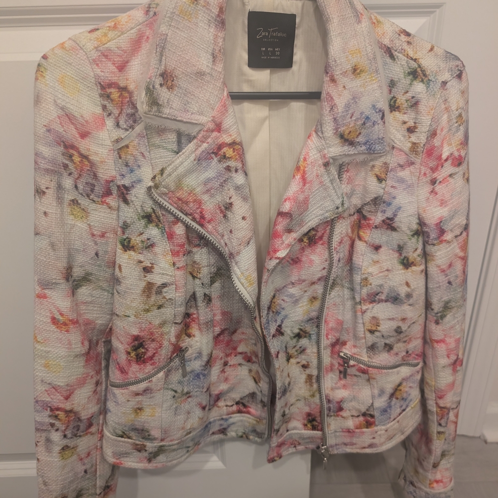 Zara Women's Floral Multicolor Biker Jacket